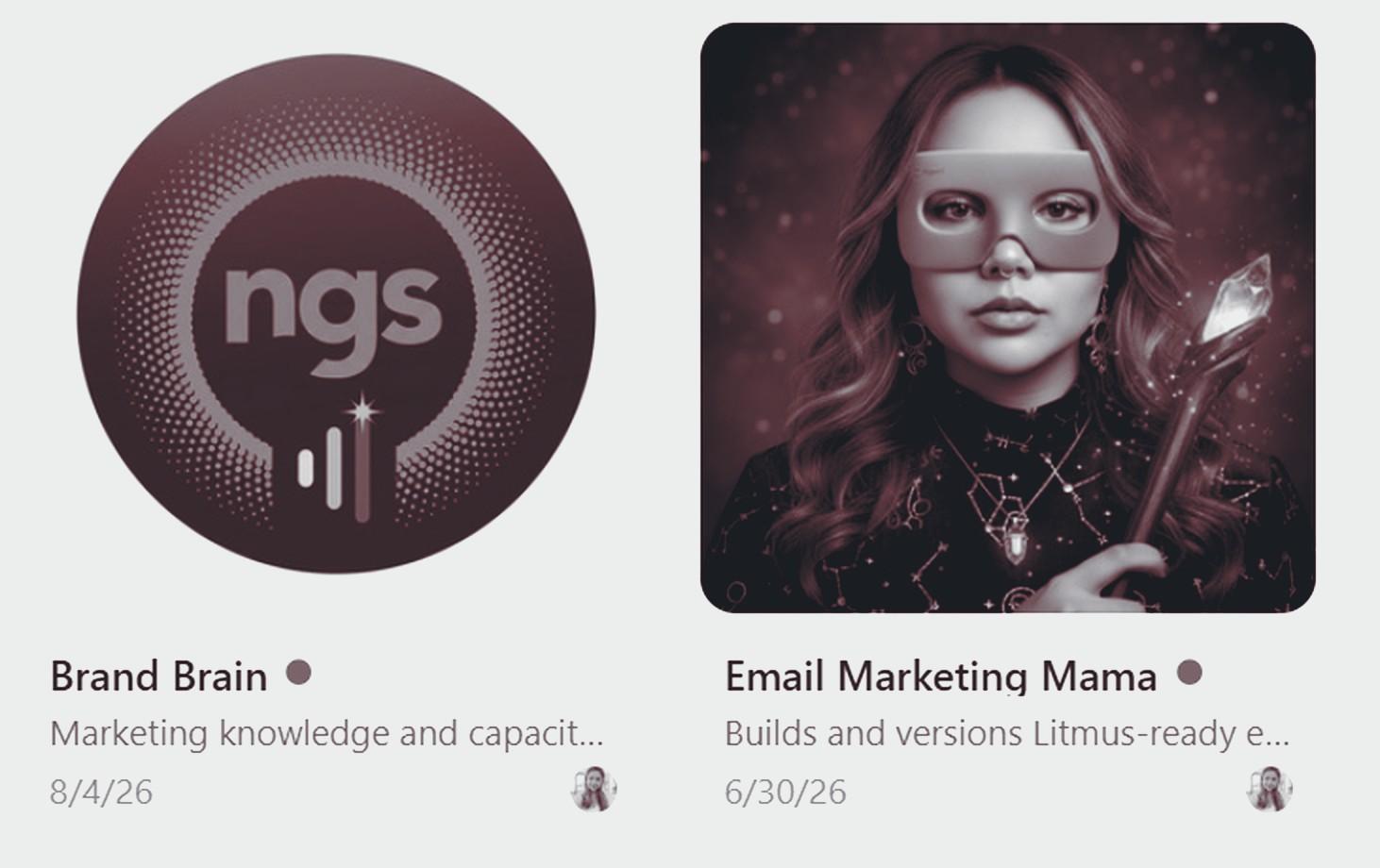Two custom AI agents in production, a brand and compliance brain and an email campaign builder