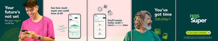 Campaign creative reading your future is not set, but your super could be, with a younger member holding a phone